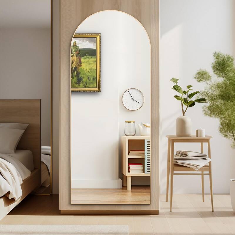 Arched Full Length Mirror 65" × 24", Floor Big Standing Mirror, Against